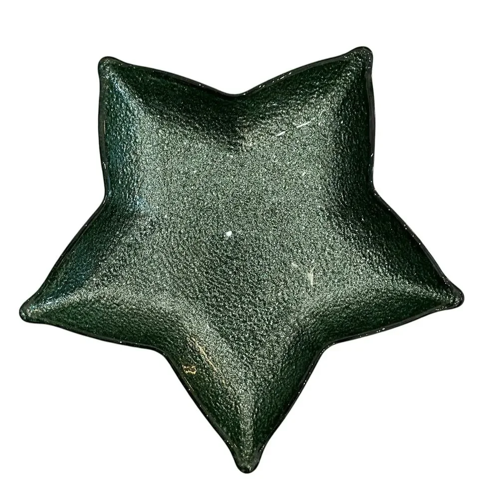 Akcam Green Glitter Star Shaped Glass Christmas Appetizer Plates 7